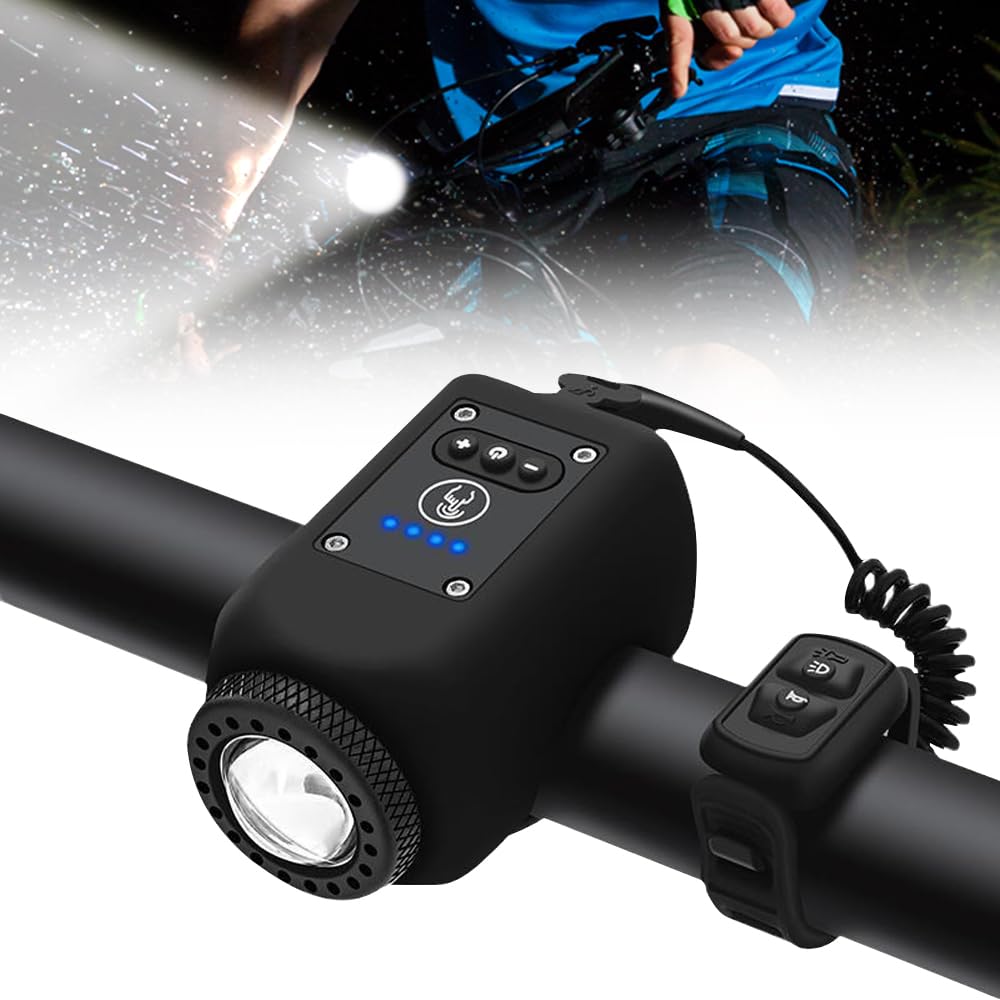Mountain Bike Electronic Horn Bell, 2025 New Electric Night Cycling Flashlight Accessories, USB Rechargeable Bicycle Speaker, Ipx5 Waterproof, with 110db Loud Alarm (Black)