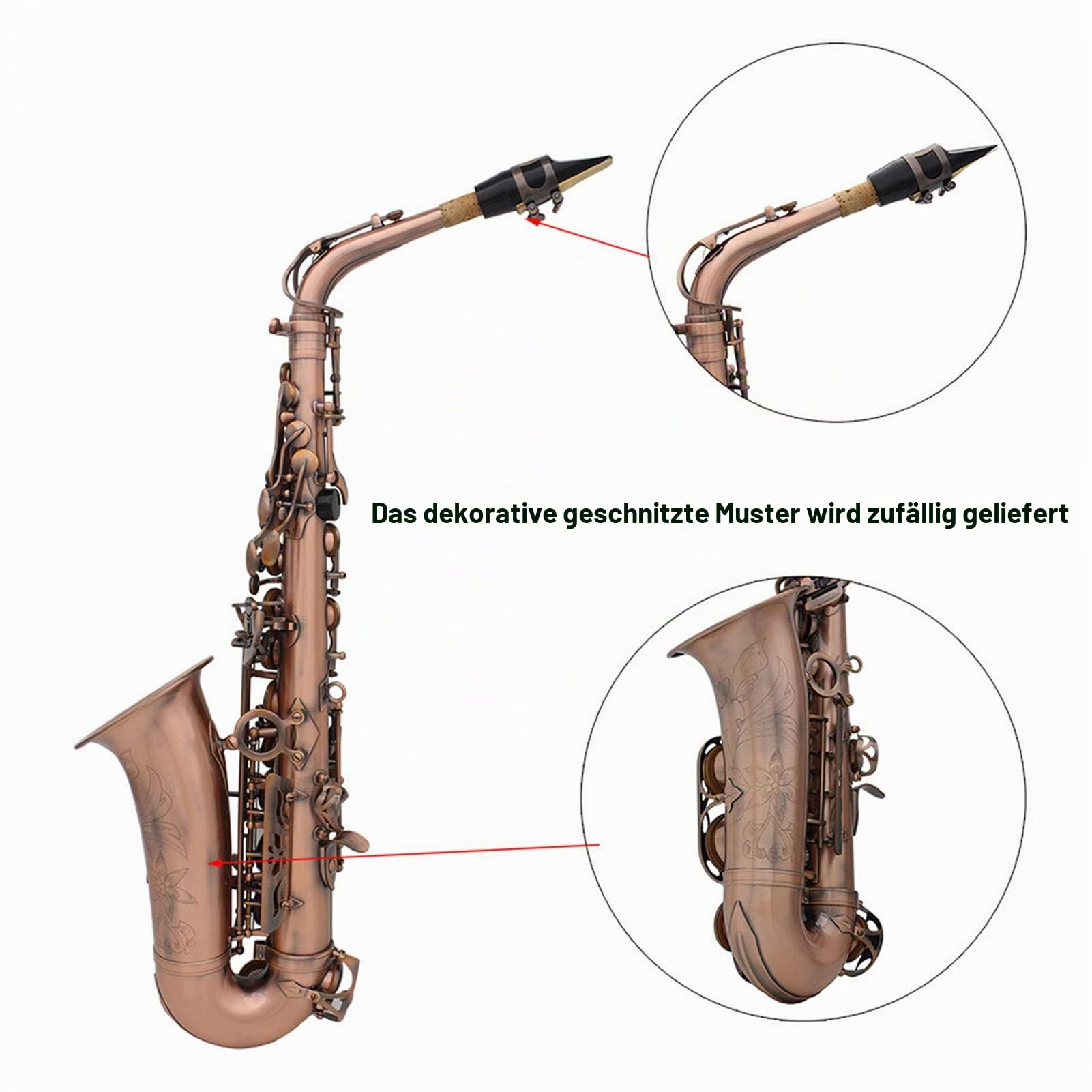 Btuty Eb E-flat Altsaxophon Rot-Bronze Sax Abalone-Muschel-Tasten Schnitzereimuster mit Koffer Handschuhe Reinigungstuch Riemen Bürste