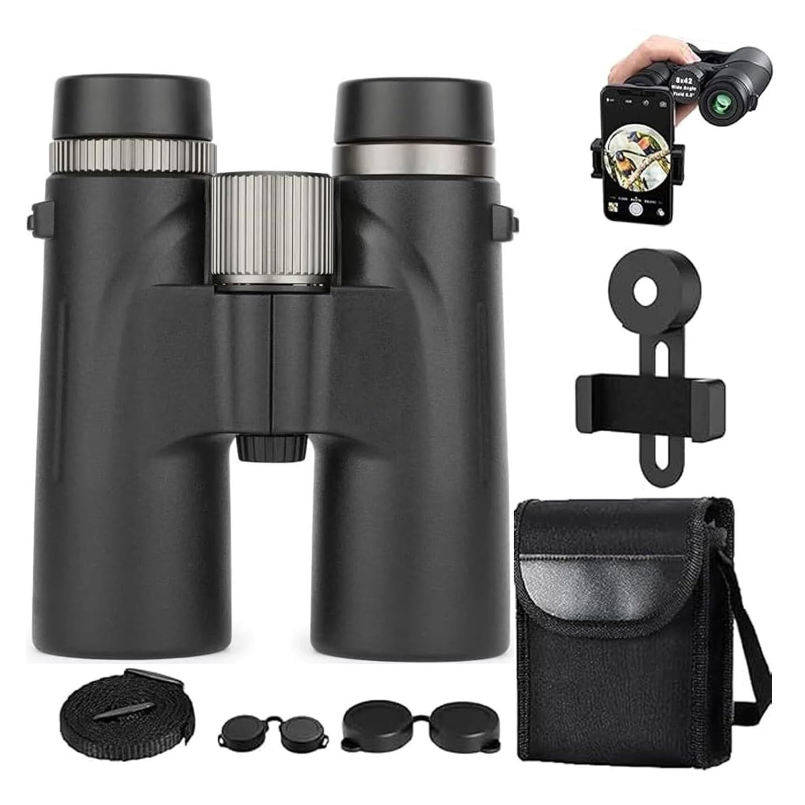 Prismáticos War-MAX 12x42 HD for Adultos, for observación de Aves, Caza, observación de Estrellas, Viajes, conciertos, Negros(Black)