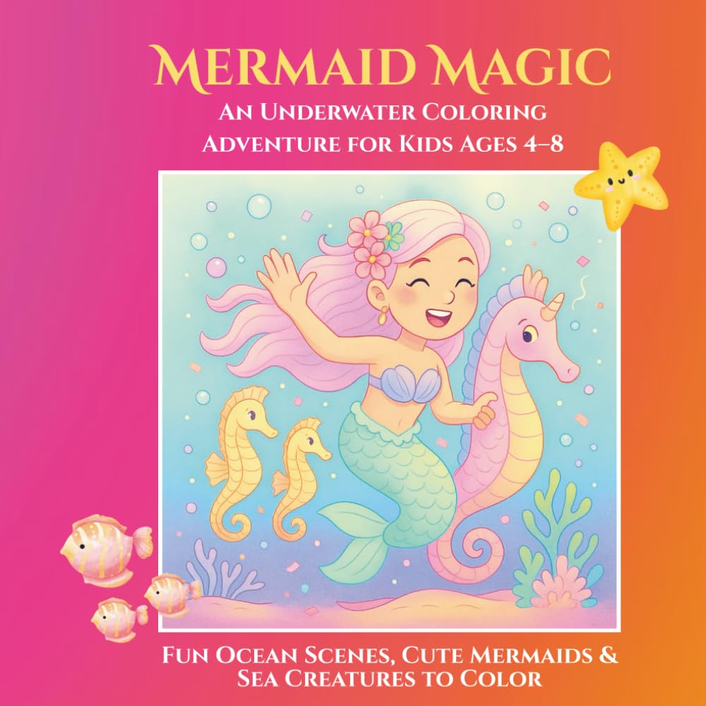 Mermaid Magic: An Underwater Coloring Adventure for Kids Ages 4–8: Fun Ocean Scenes, Cute Mermaids & Sea Creatures to Color