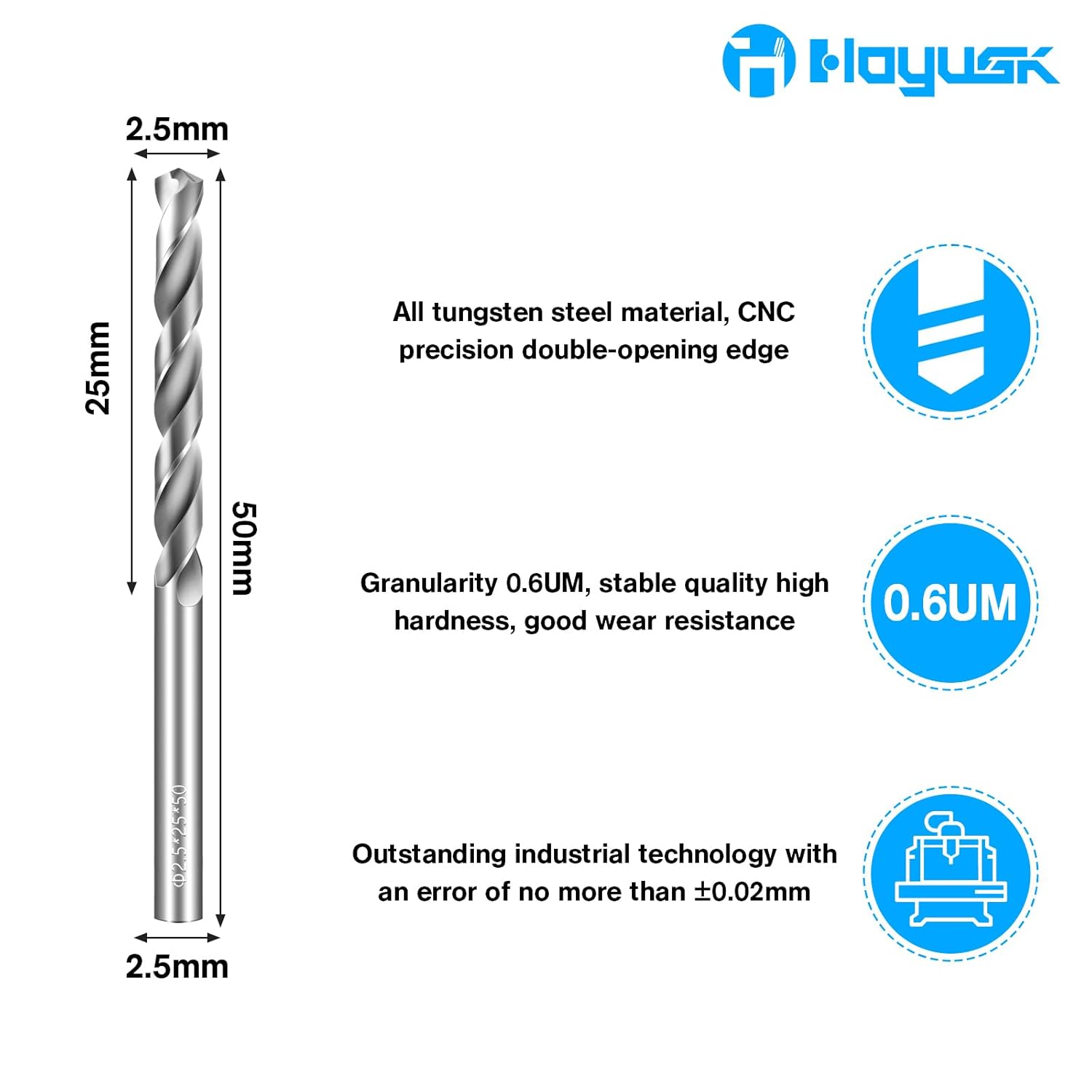 2.5mm Drill Bits Solid Carbide Drill Bits, Metric Drill Bit Set, Tungsten Carbide Drill Bit Set for Stainless Steel Hardened Steel Cast Iron Alloy Copper, 5 Pcs
