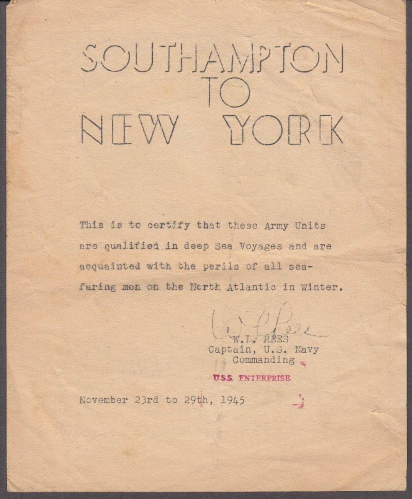U S S Enterprise SouthamptonNew York unit roster 11/2329 1945 at