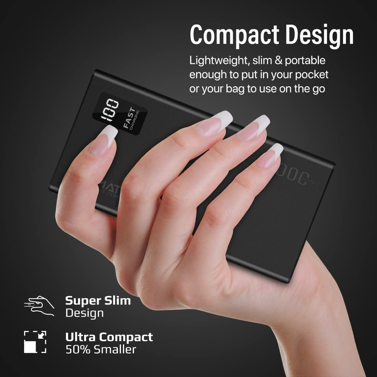 Batería Externa Bolt-20Pro Powerbank Ultra-Slim 20000mAh 3-en-1 Dos Puertos USB-A Puerto USB-C 10W Pantalla LED Inteligente Multiprotección Negro