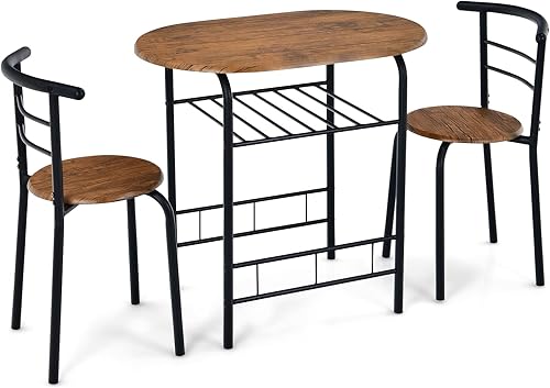 Giantex Juego de mesa de comedor para 2, mesa de cocina pequeña con estante de almacenamiento, mesa de 3 piezas y sillas para cena y desayuno, juego