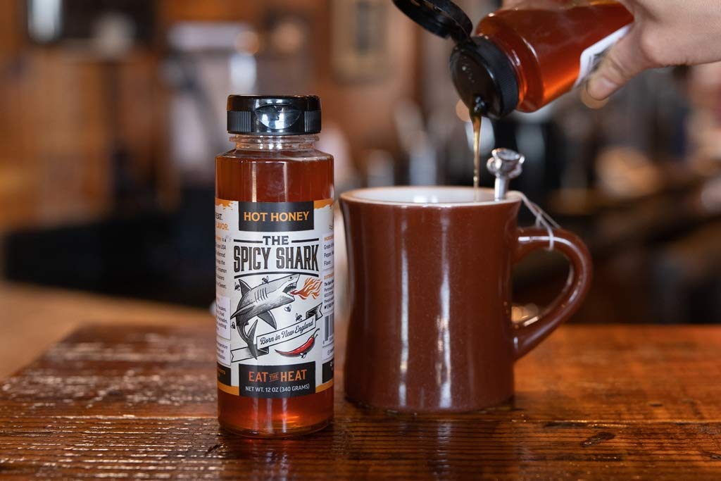 The Spicy Shark Hot Honey 12 oz Bottle (2 Pack) 100% pure Spicy Hot Honey, Made in the USA, Gluten-Free & Paleo