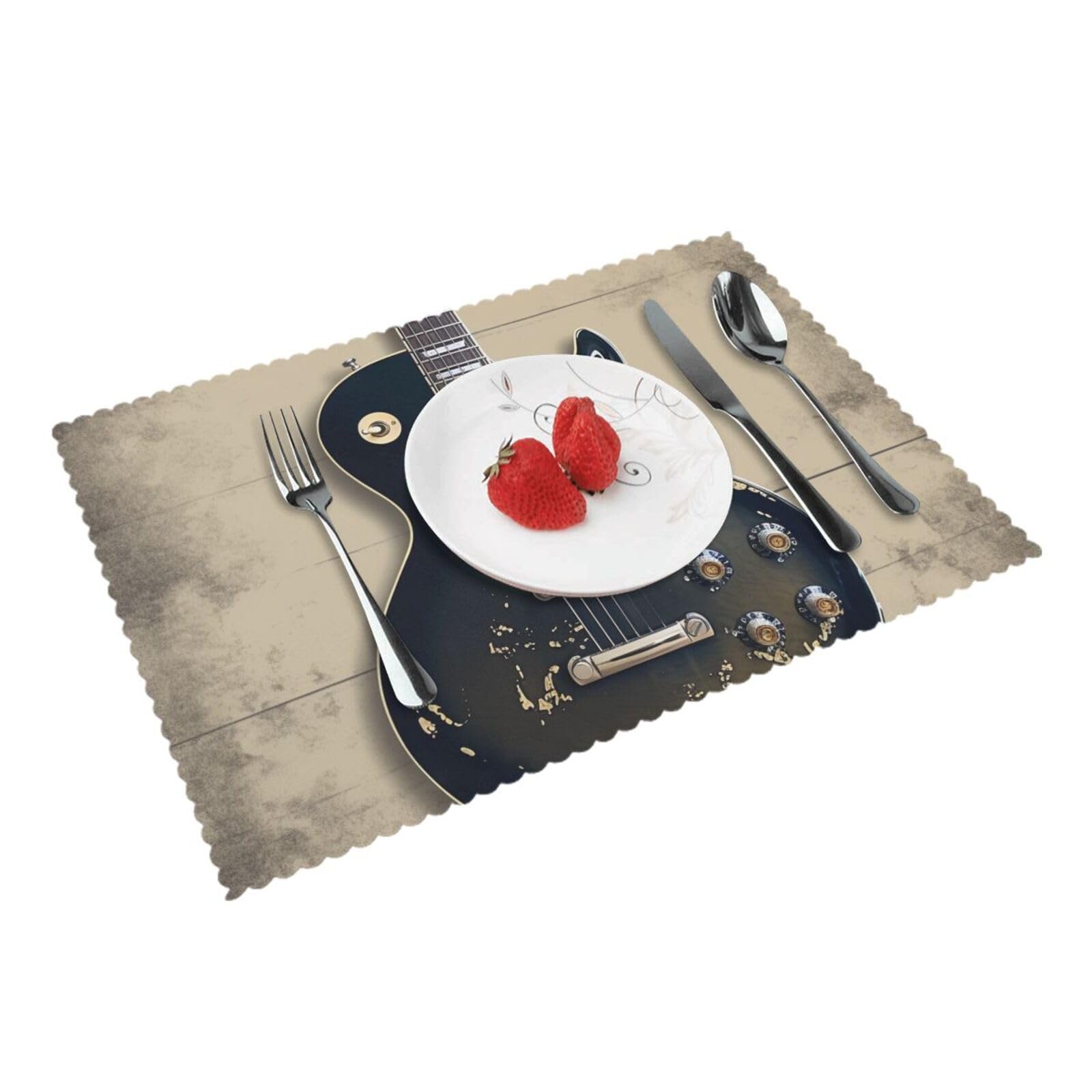 Musical Guitar Printed Placemat Heat Resistant Place Mats Set of 4 PCS Washable Kitchen Table Mats, 12x18 Inch