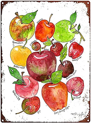 Metal Tin Sign Rustic Large Types of Apples from The Fall Harvest for Home Garden Kitchen Bar Cafe Restaurant Garage Wall Decor Retro Vintage 6x8 Inch