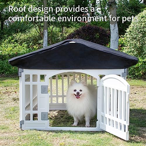 Pet Playpen Foldable Gate for Dogs Plastic Puppy Exercise Pen with Door Portable Indoor Outdoor Pets Fence Puppies Folding Cage 4 Panels House Supplies (6*Playpen White Roof with Cover) Pet Playpen Foldable Gate for Dogs Plastic Puppy Exercise Pen with Door Portable Indoor Outdoor Pets Fence Puppies Folding Cage 4 Panels House Supplies (6*Playpen White Roof with Cover)