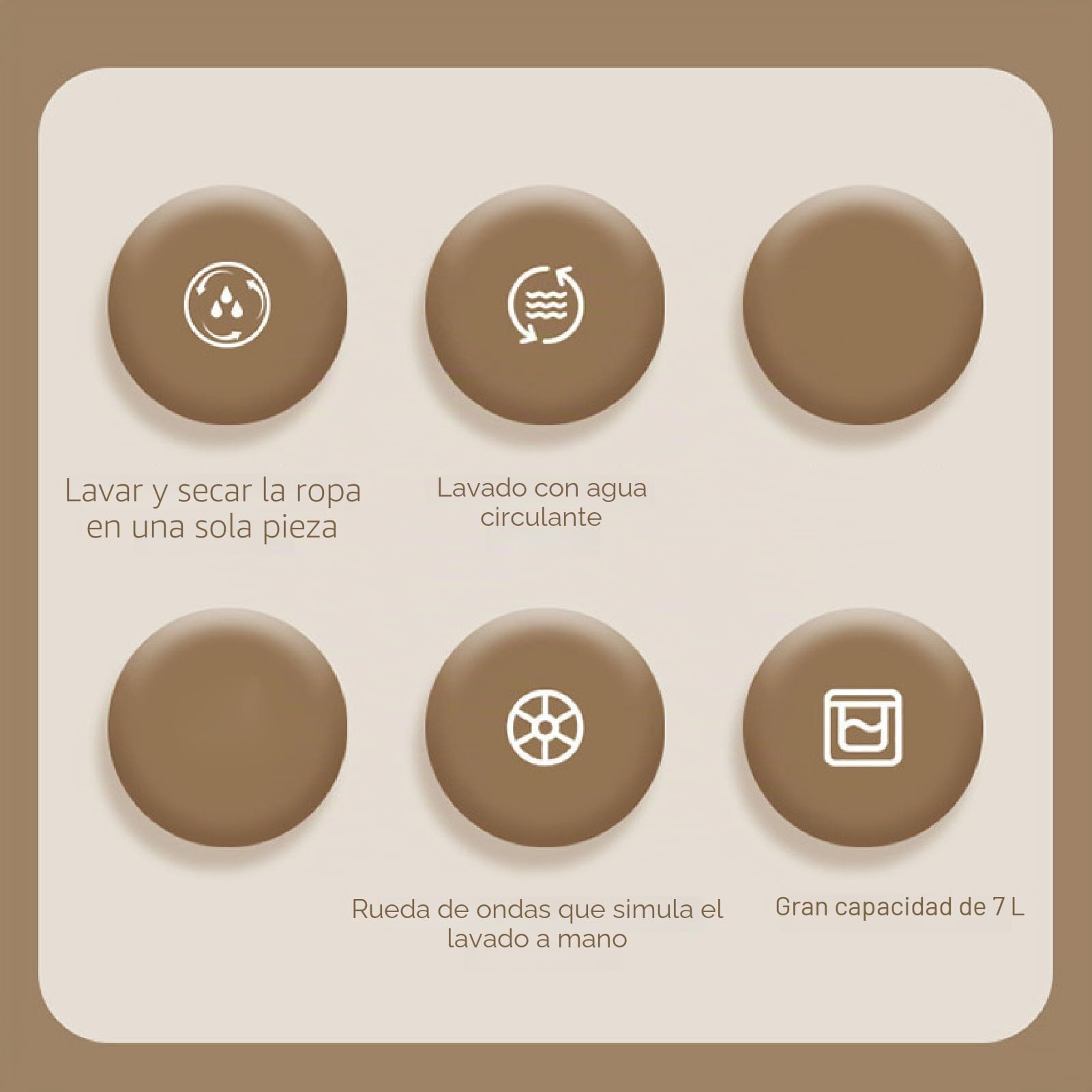 Lavadora Portátil, 7L Gran Capacidad Mini Lavadora Totalmente Automática con Centrifugadora, Pantalla Táctil LCD Lavadora Pequeña para Ropa Interior Pequeña, (Beige)