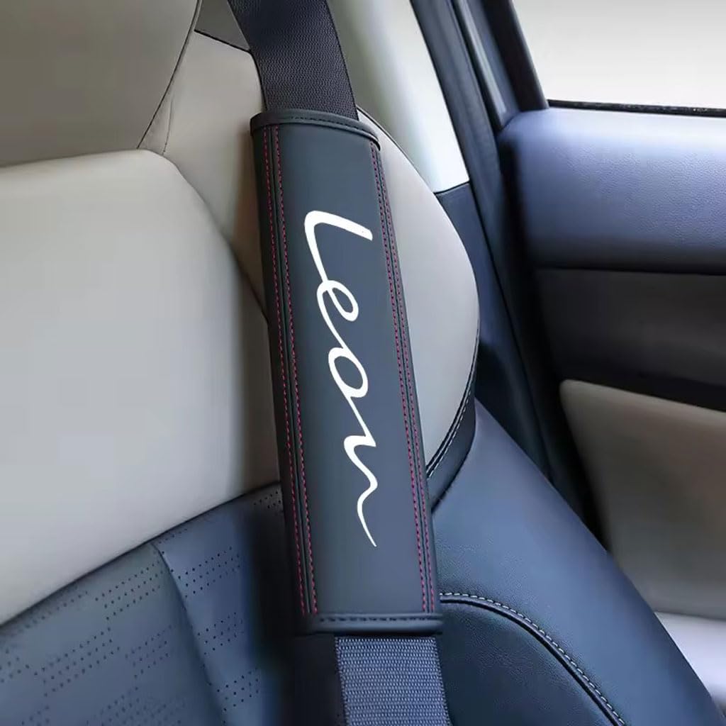 Almohadilla Cinturon Coche para SEAT LEON, Comodidad Cuero de Almohadillas para Cinturón Protector Cinturon Coche Accesorios 2 Piezas