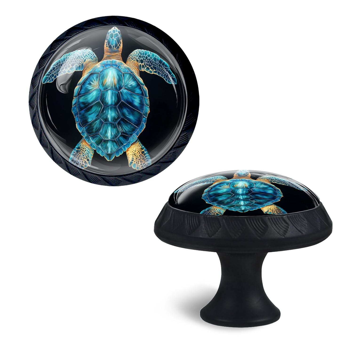 Boutons d'armoire en cristal tortue de mer bleu et doré lot de 4 pour commode