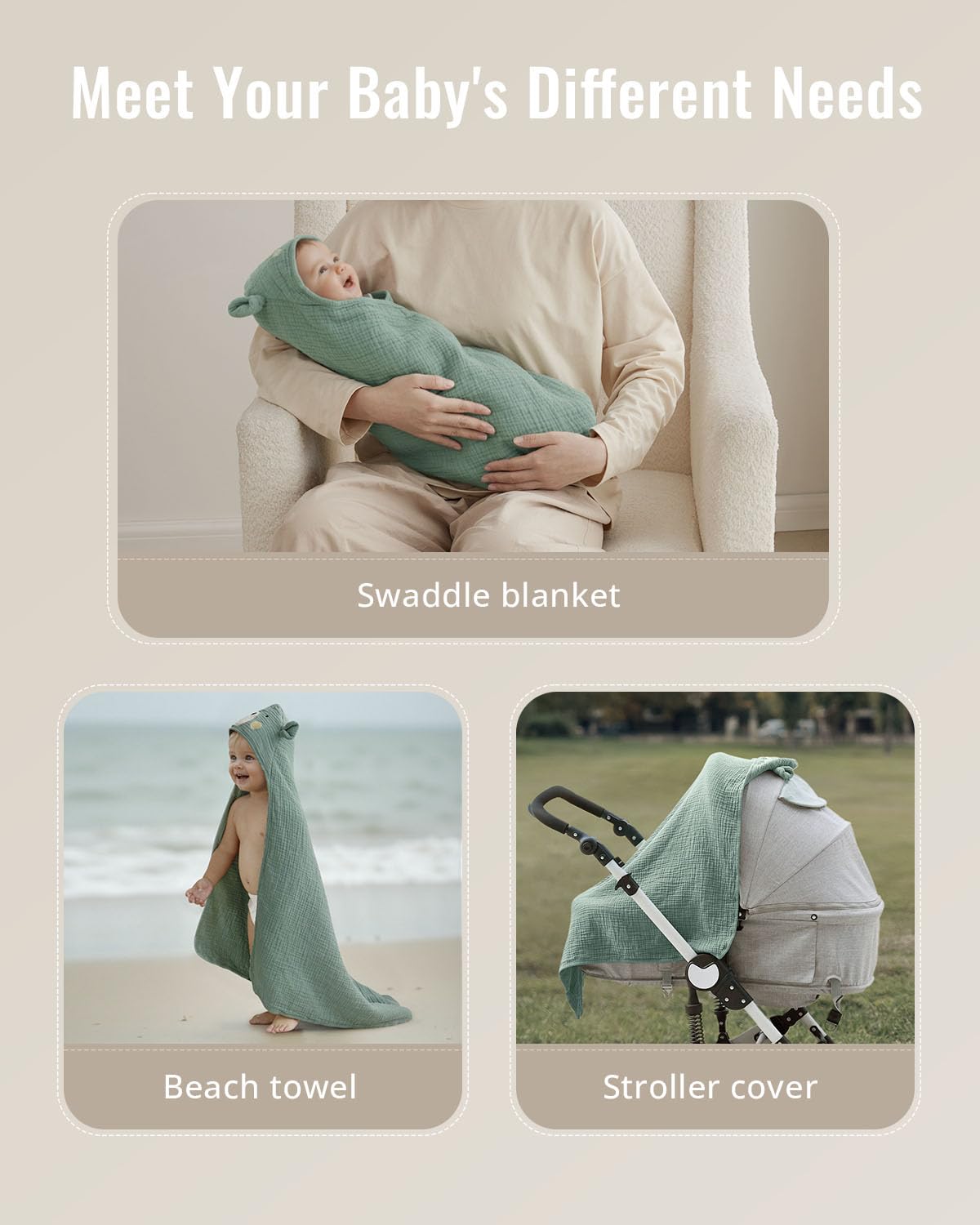 Blissful Diary Lot de 2 Cape de Bain Bébé en Muslin, Serviette de Bain à Capuche, Sortie de Bain Douce et Absorbante, Mixte, Cadeau Naissance, Ours & Agneau