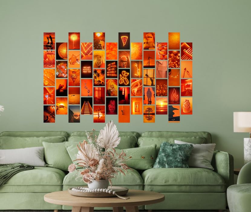 Image of Pack of 54 Neon Room Wall Collage Kit Posters - 4 x 6 Inches Wall Decor Poster - Wall Art For Bedroom, Living room, Office - 1 Tissue Tape