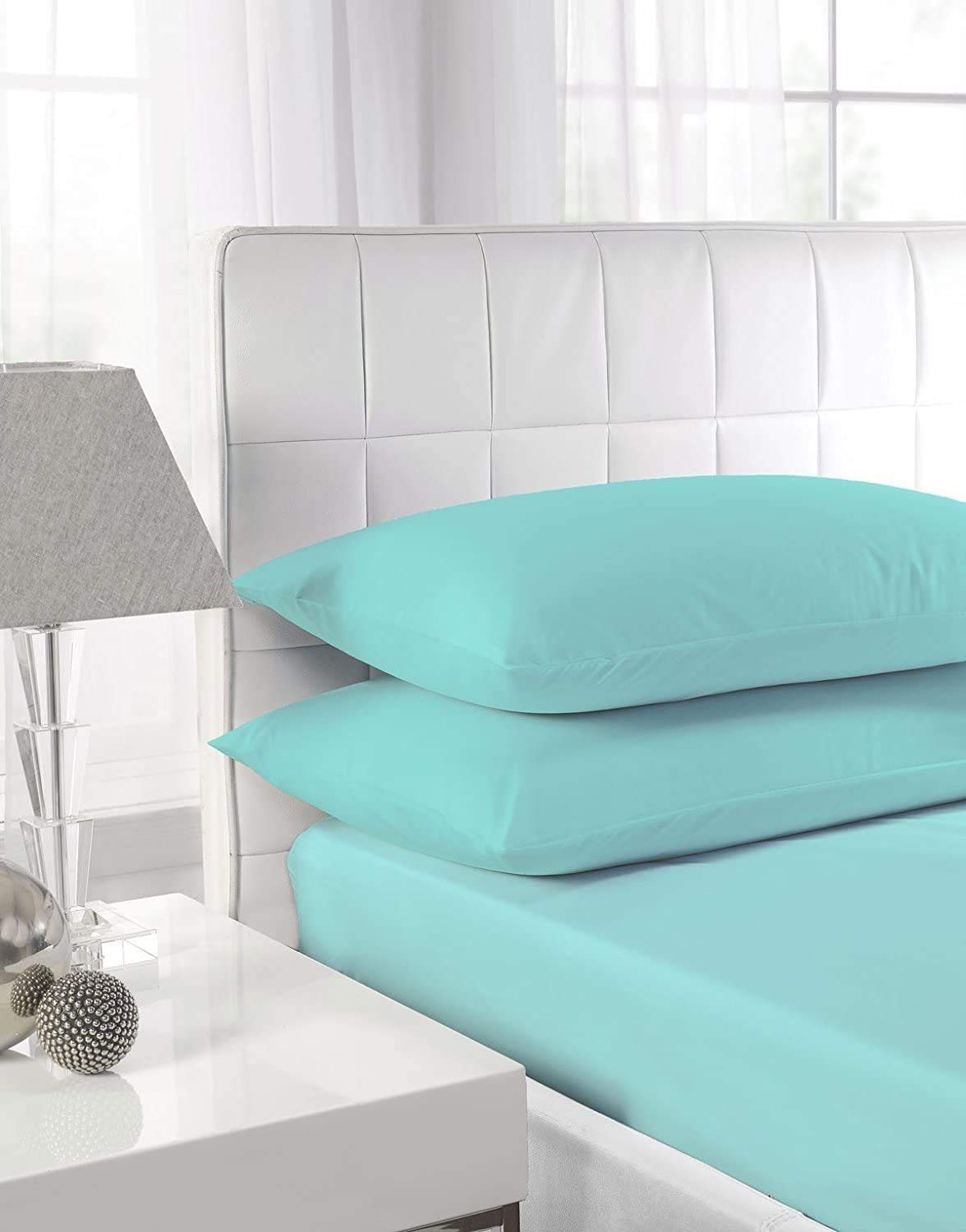 EGYPTO Non Iron Plain Dye Fitted Valance Sheet | 180 Thread Count (Single Bed, Aqua)
