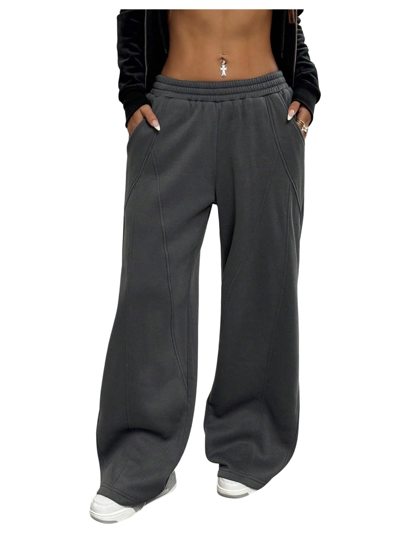 SOLY HUX Womens Wide Leg Baggy Sweatpants Casual Elastic Waist Thermal Workout Running Pants with Pockets