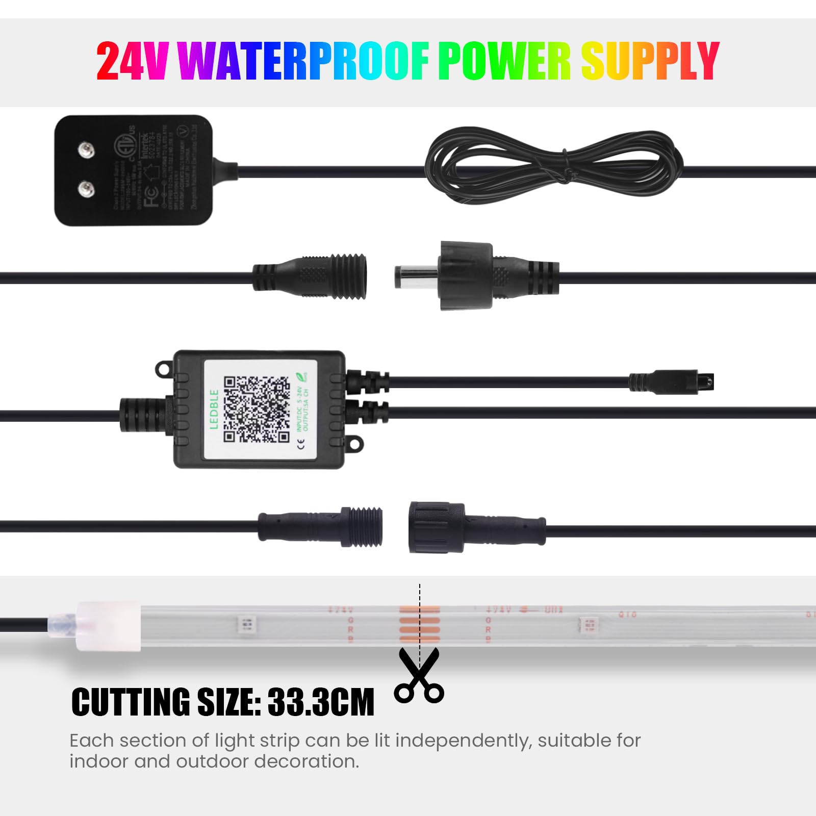 Bluetooth Bunte Streifen 60M, 24V SMD3535 15LEDs/M Selbstklebendes Band IP67 Wasserdichtes Dimmbar Farbwechsel RGB Lichtband, Musik Sync Timer-Einstellung LED Lichterkette für Weihnachten Deko