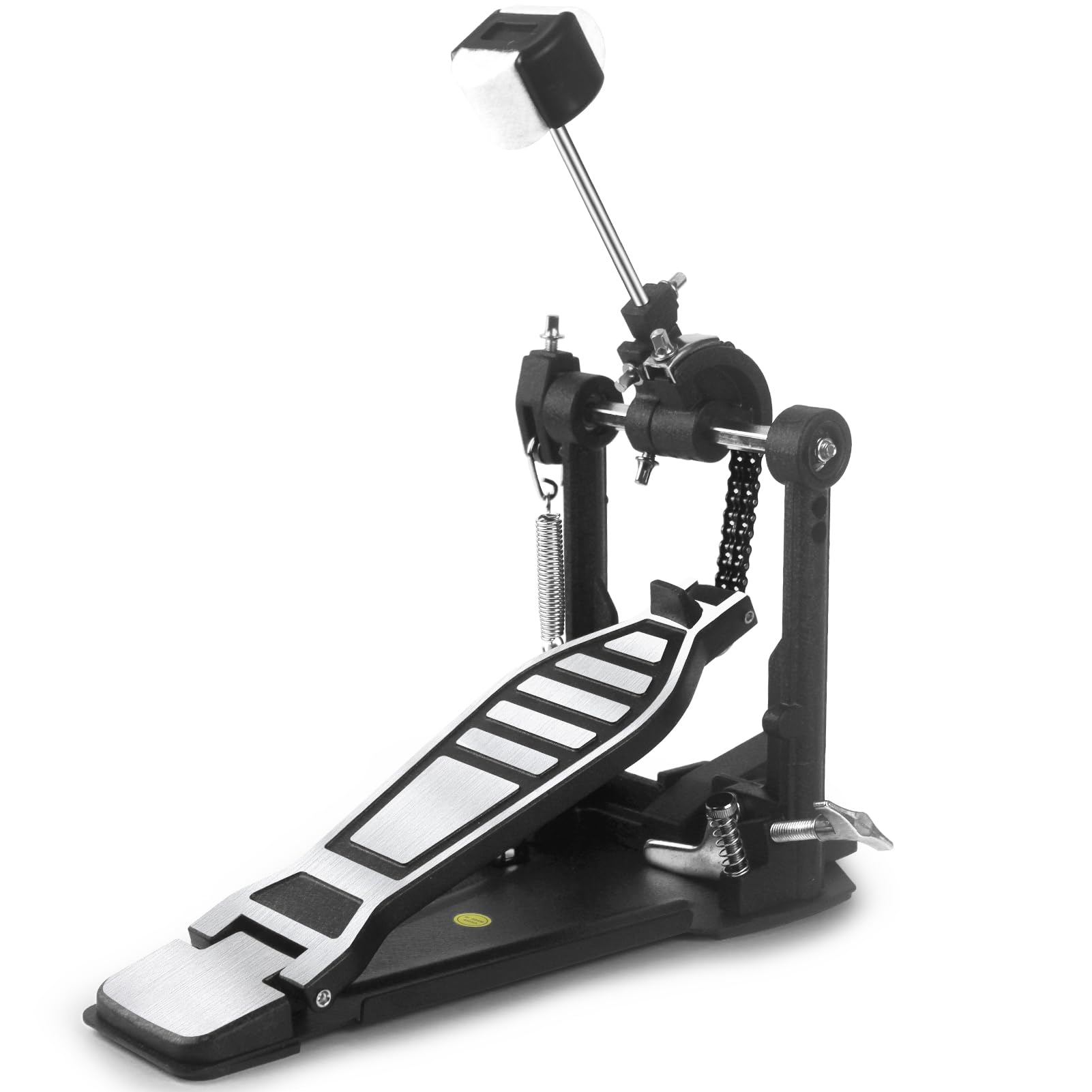 Pedal de bombo de un solo patada, pedal de doble cadena de alta resistencia, hardware de percusión para juego intenso, sistema de leva de potencia totalmente ajustable y juego de tambor