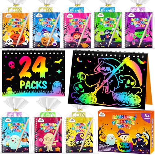 Image of ZMLM 24 Pack Rainbow Art Scratch Notebooks for Halloween Party Favors