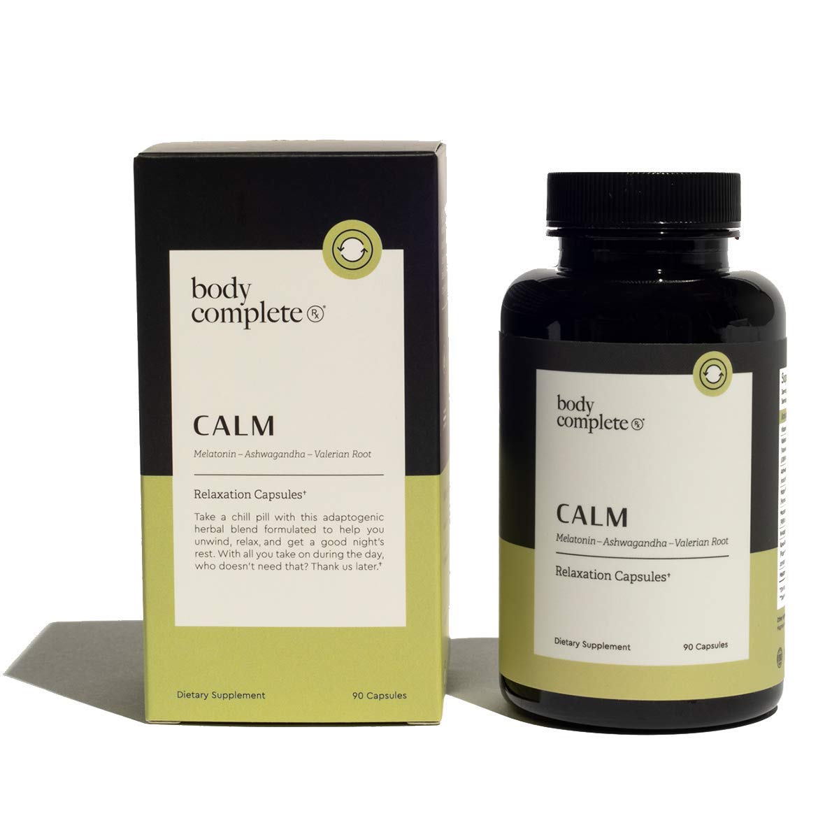 BODY COMPLETE RXBCRX Calm Relaxation Supplement, Herbal Formula with Ashwagandha and Valerian Root, 90 Capsules