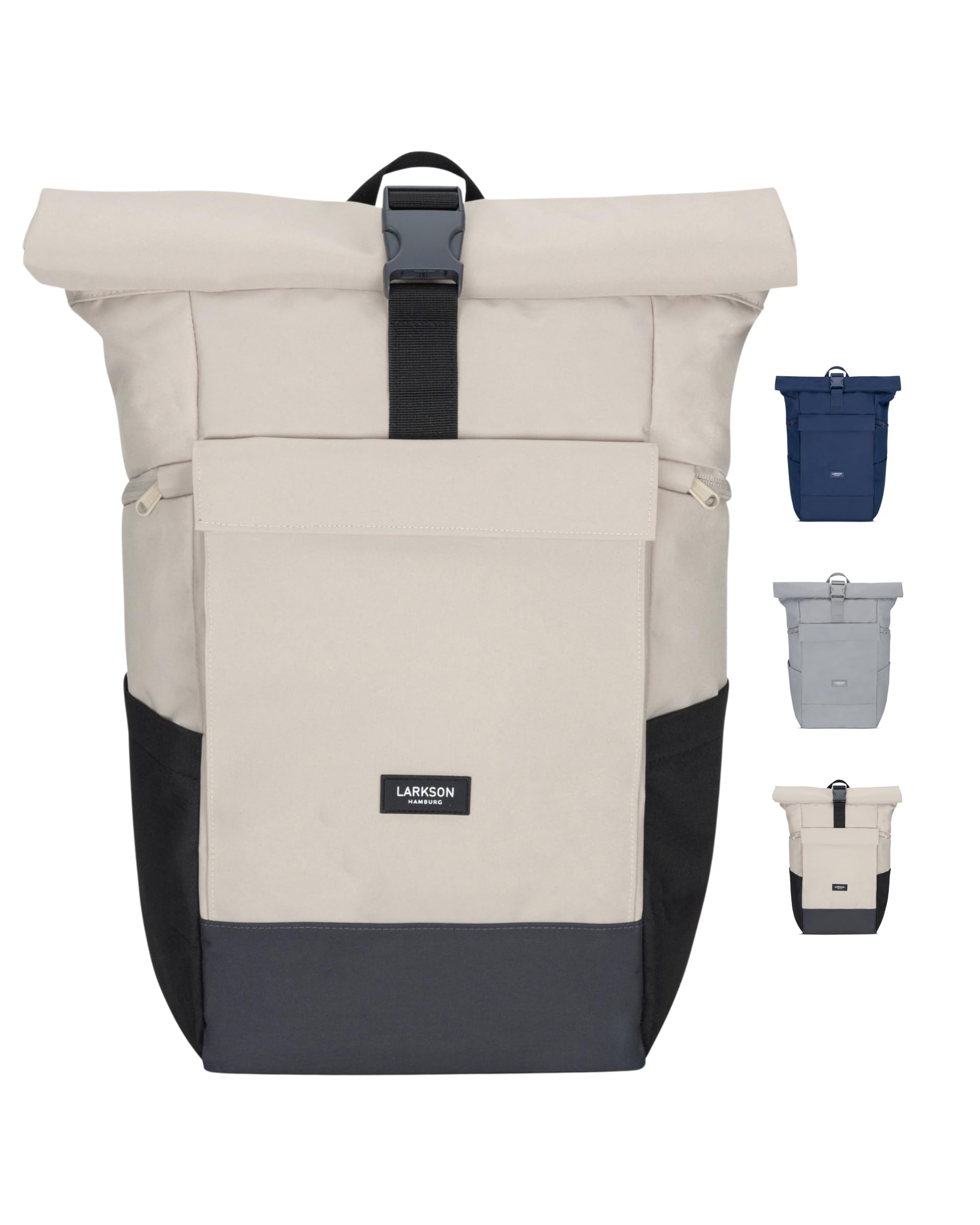 LARKSON Rucksack Damen & Herren Beige/Grau – No 4 Large – Rolltop Backpack 21 L mit 16 Zoll Laptopfach