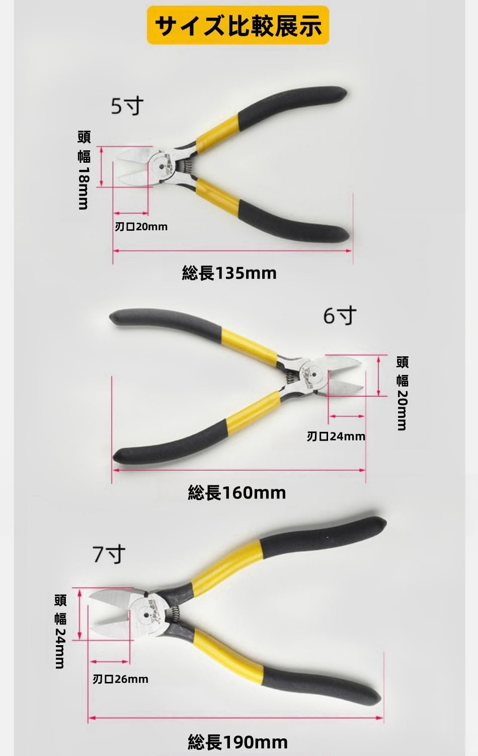 Amazon | 強力ニッパー 工具 5寸 6寸 7寸135mm 160mm 190mm 先細薄刃