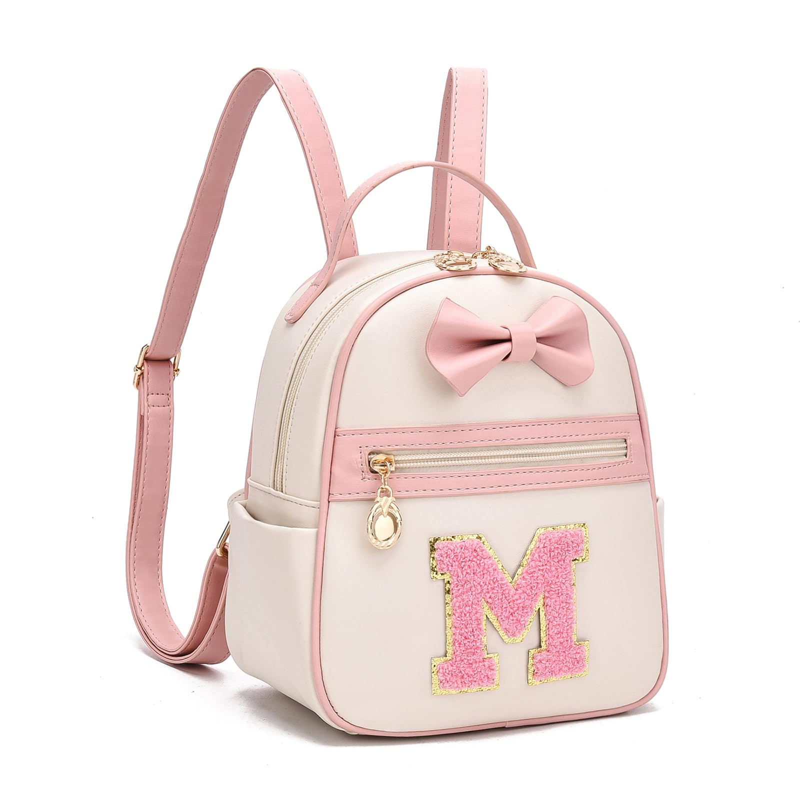 I IHAYNER Girls Initial Bowknot Small Leather Backpack Cute Mini Backpack Personalized Trendy Stuff Gifts for Women Pink-M