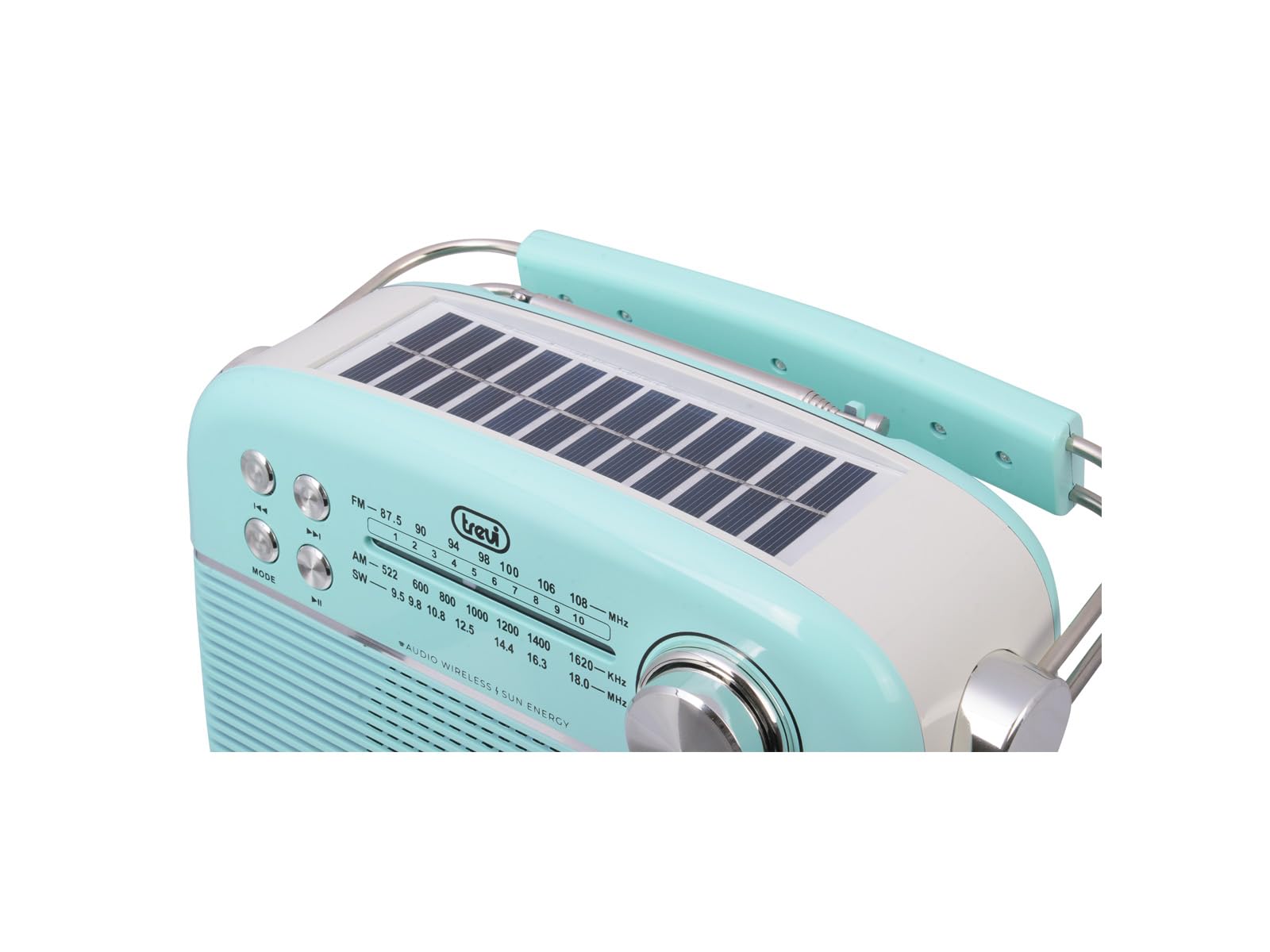 Trevi RA 7F50 BT Radio Portatile Wireless Multibanda FM AM SW con Lettore MP3, USB, Micro SD, Batteria al Litio Ricaricabile e Pannello Solare USB Type-C, Verde