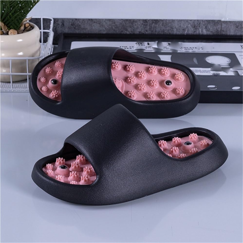 Fußmassage Akupressur Slipper Damen Herren Tiefengewebsmassage Für Die Füße rutschfeste Duschschuhe Reflexzonen Massage Sandalen Mit Akupunkturfunktion Löst Nervenverspannungen(Black,38 EU)
