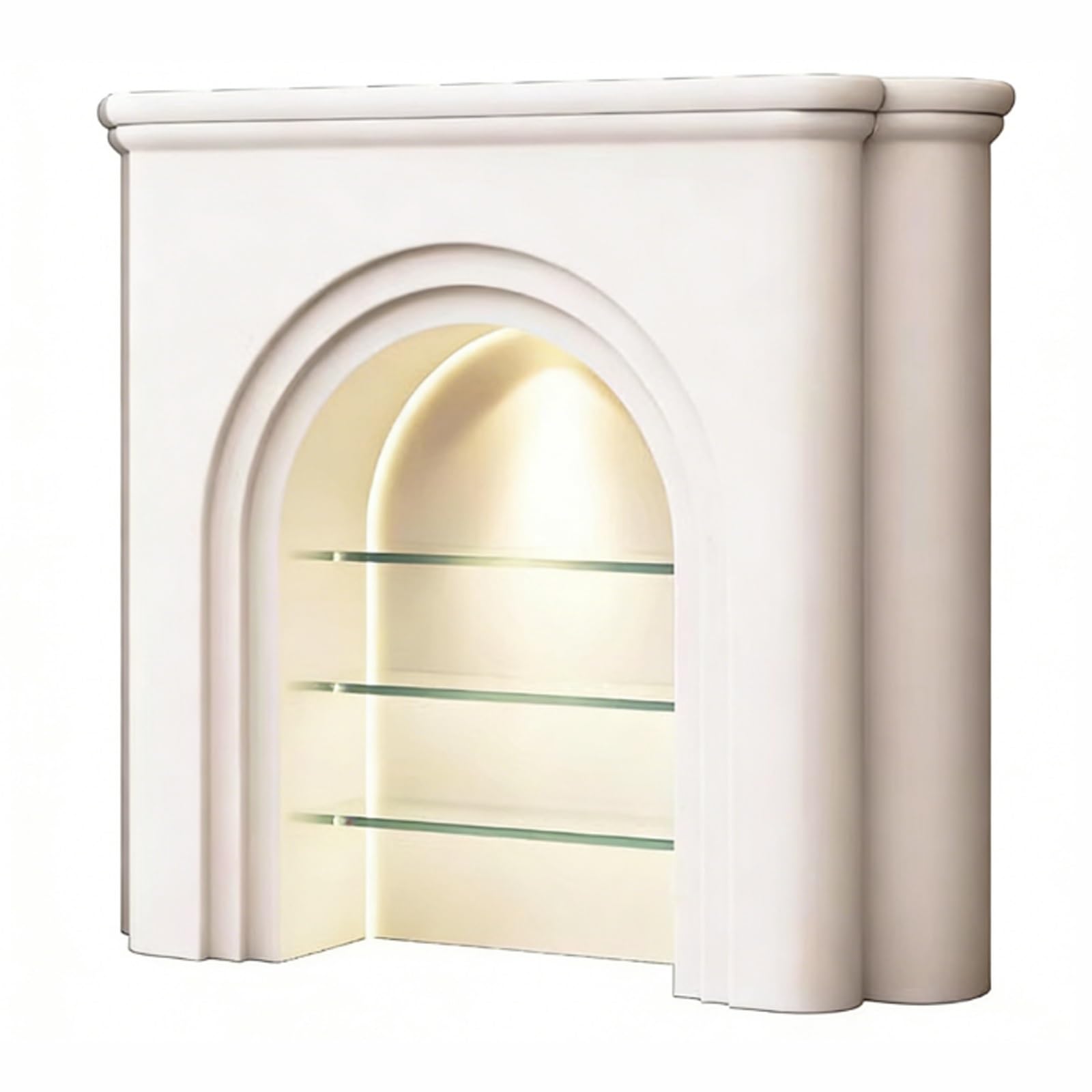 Decorative Decorative Fireplace Mantel Cabinet with LED Lighting & Shelves Modern Arched Storage Fireplace Surround