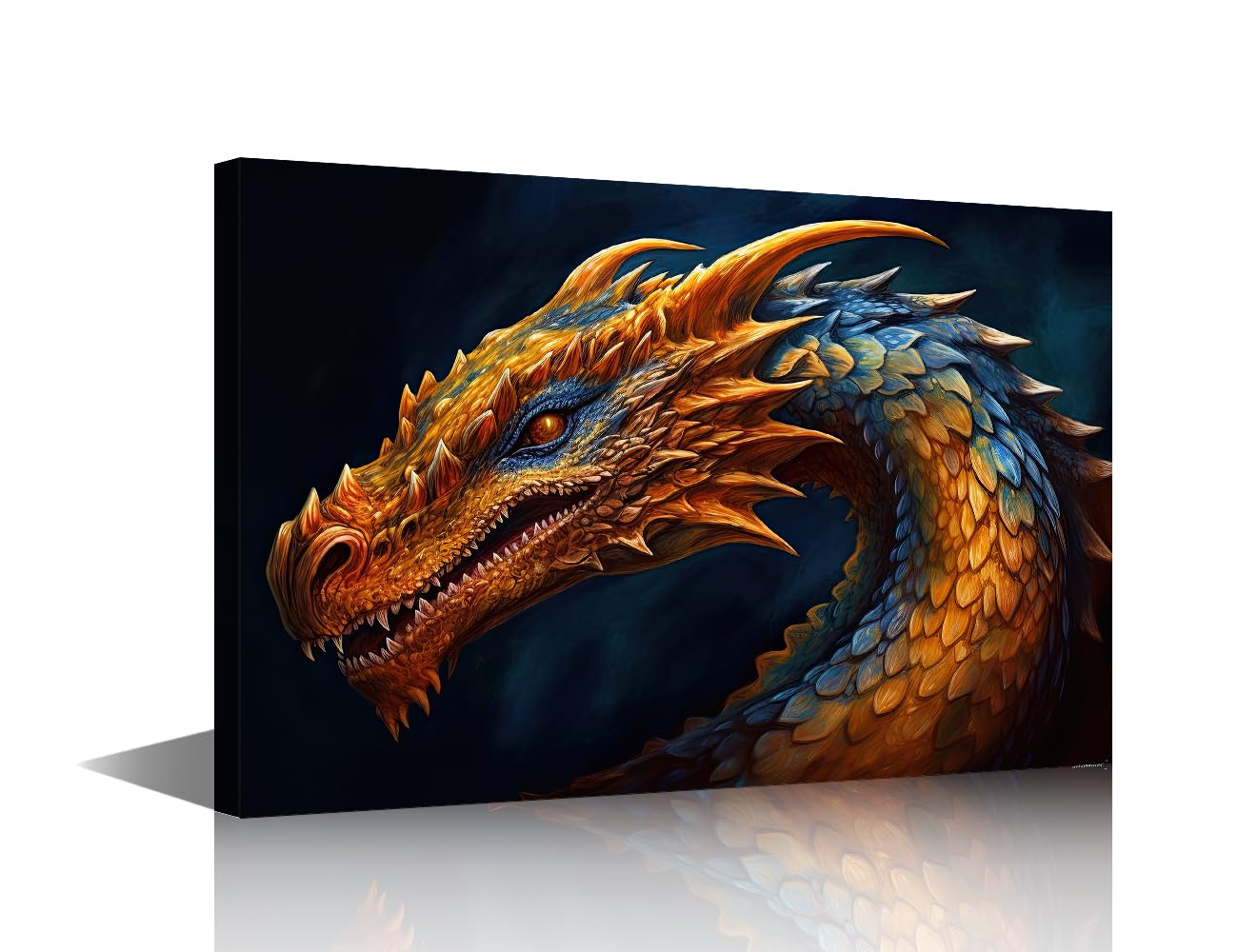 TISHIRON Dragon Canvas Wall Art Painting Firedragon Wall Decor for Living Room Pictures Print on Canvas Wildlife Framed Modern Artwork for Home Wall Bedroom Decorations, 18x12in