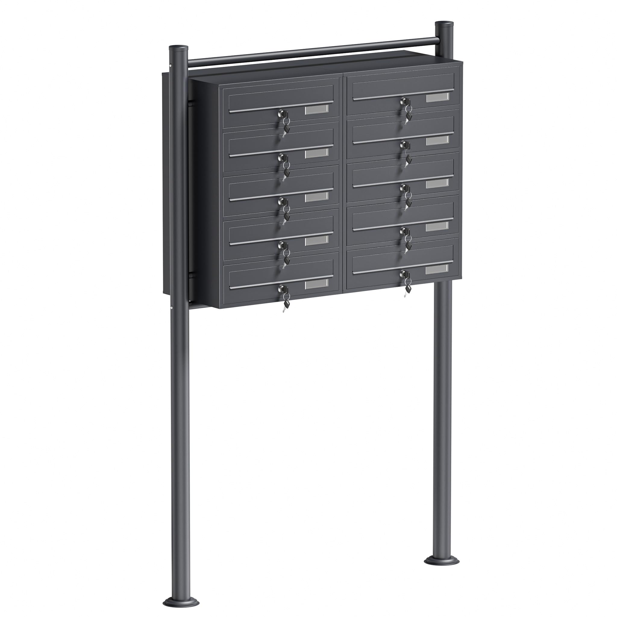 Multiple Outdoor Letterbox Standing Multi-slot Postbox 2x5 Galvanised Steel Mailboxes in Anthracite