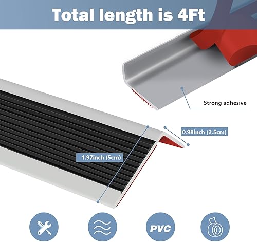 Miniatura 10 de Borde de goma autoadhesivo para escaleras, protector de borde de escalera de vinilo, para exteriores e interiores (4 pies, marrón)