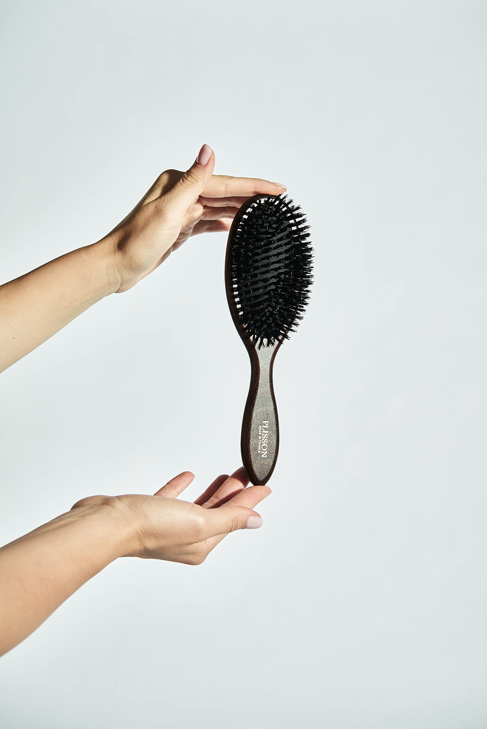 Plisson – Cepillo de pelo neumático para mujeres y hombres, modelo grande – Cepillo tradicional, madera natural, 100% puro pelo de jabalí – Fabricación francesa