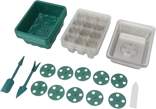 TOPINCN Seed Starter Tray, Durable Garden Seedling Tray Transparent Cover Botton Drain Hole for Horticulture (12 Holes)