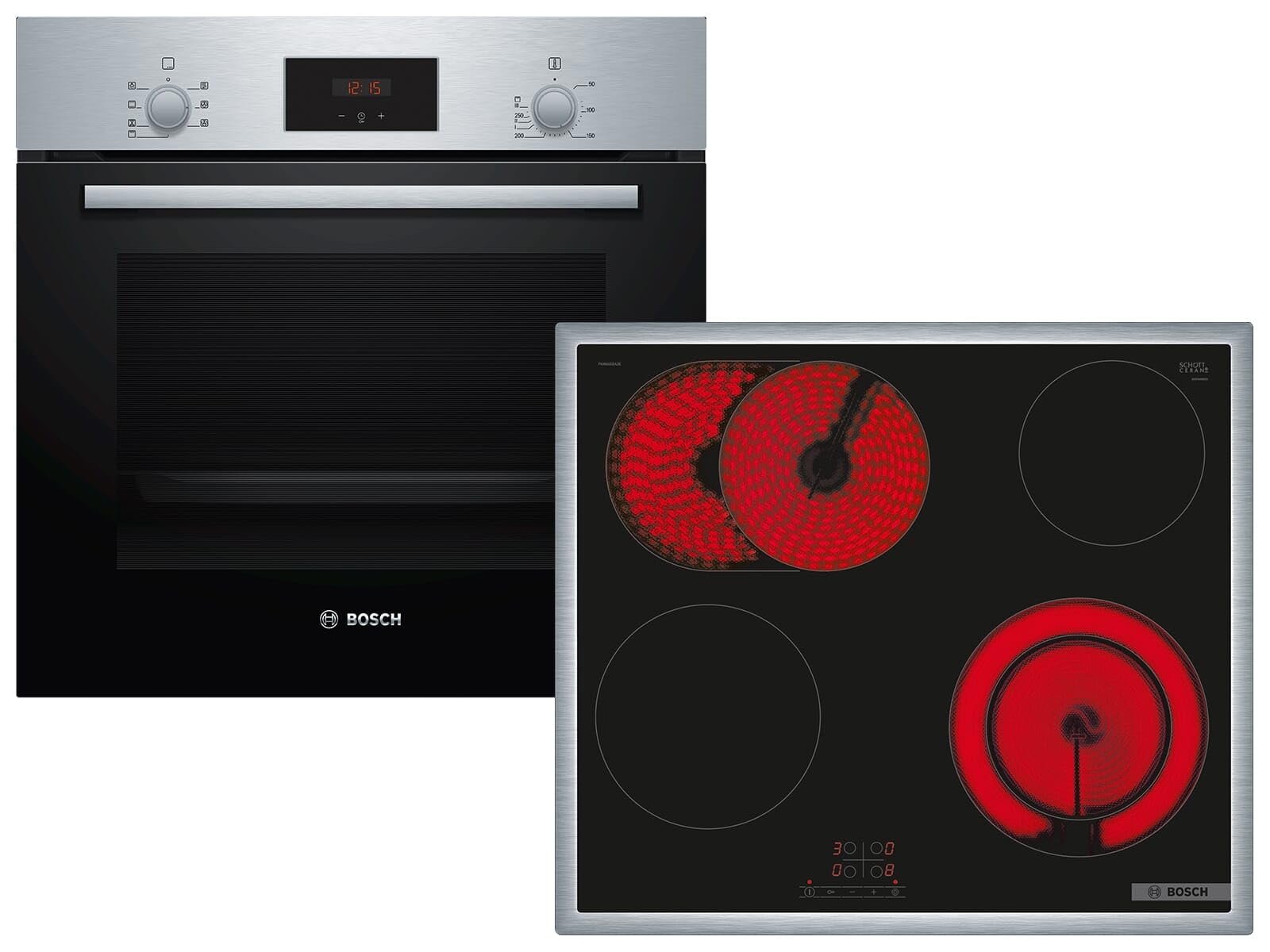 Bosch HBD231CR62 Set Backofen HBF133BR0 Edelstahl + Glaskeramikkochfeld PKN645BA2E + Backblech HEZ431002