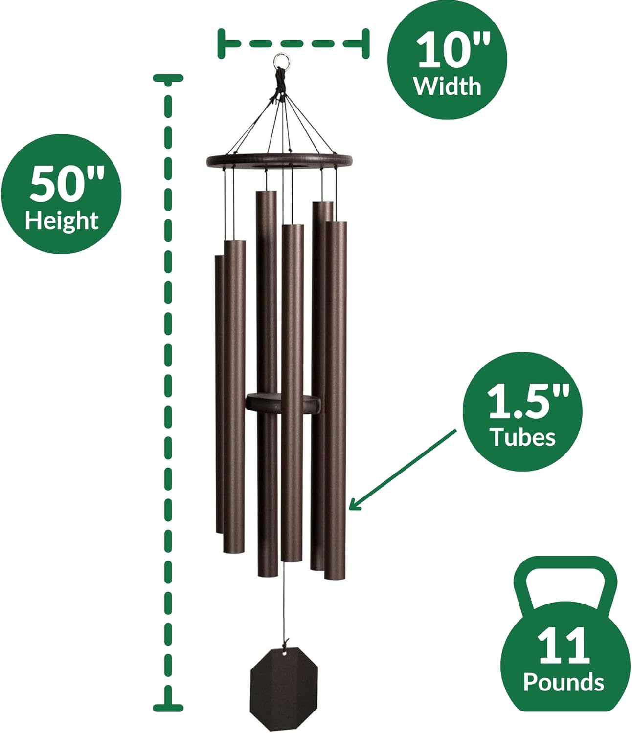 Lambright Chimes Hummer 50" Tall Terra Wind Chimes for Outside, Windchimes for Women, Anniversary, Housewarming, Memory, Sympathy, Loss, Celebration