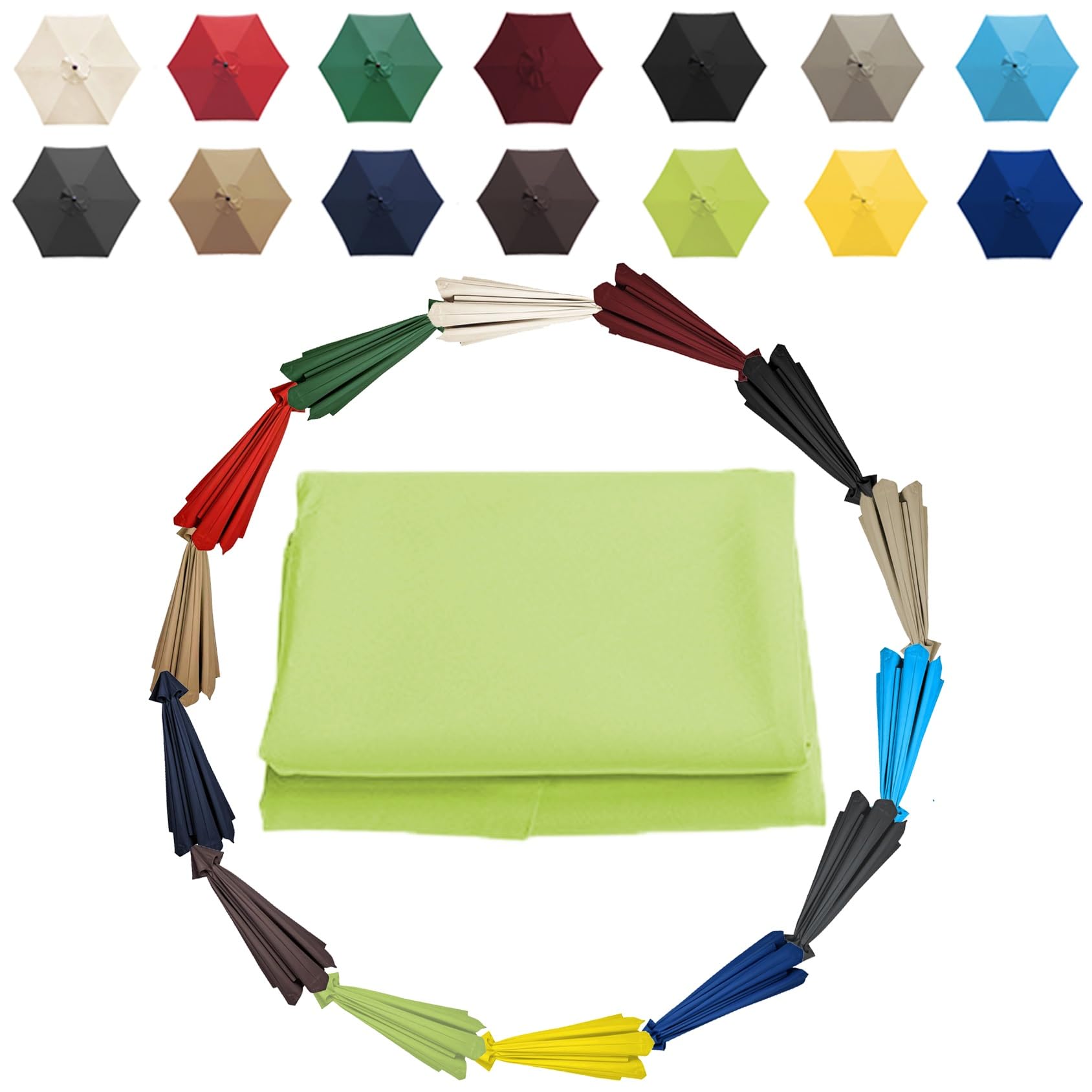 Waterproof Umbrella Replacement Canopy 6 Arms 8 Arms Replacement Top Canopy For Umbrella, 6.6ft/9ft/10ft (200cm/270cm/300cm)Patio Umbrella Replacement Cloth UV Protection(Color:Grass Green,Size:6 ribs