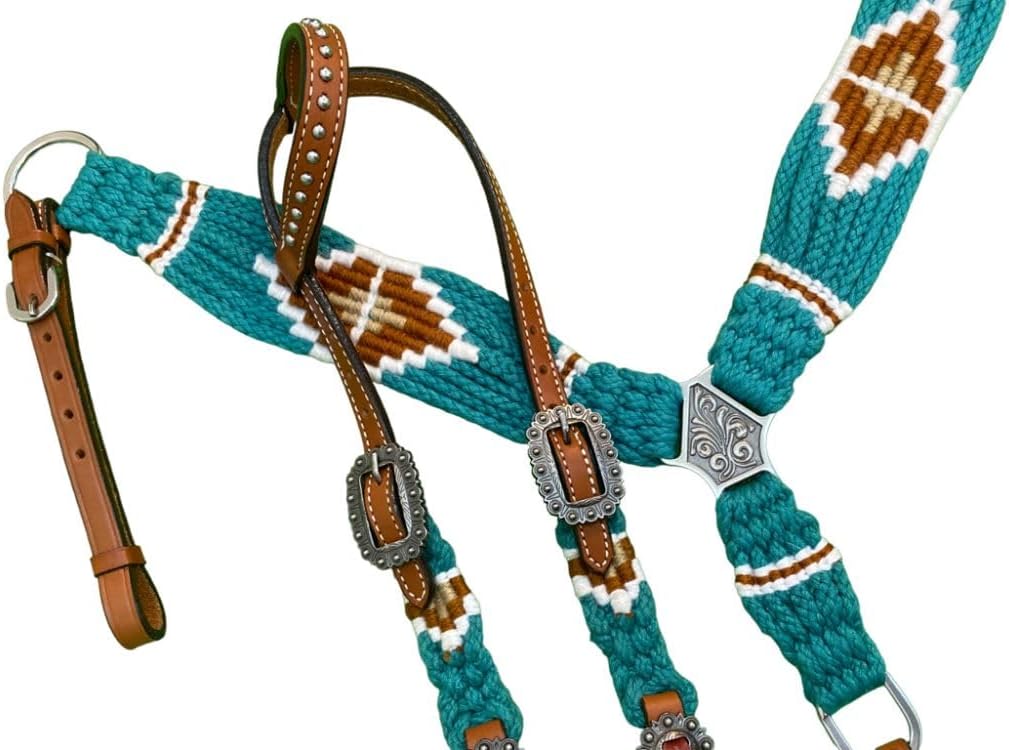 Showman Pony Teal, White & Brown Corded Single Ear Headstall & Breast Collar Set