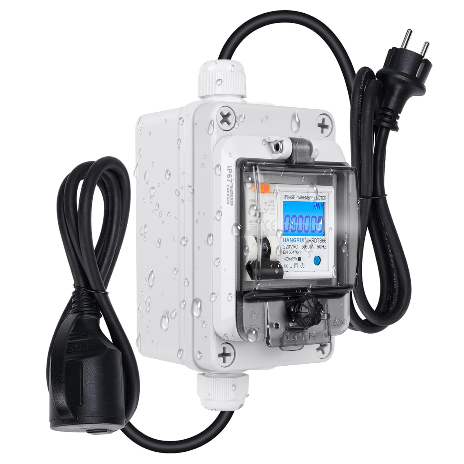 Mobilny cyfrowy licznik prądu do gniazdka, 230 V, 80 A, mobilny miernik KWH z wyłącznikiem ochronnym typu A fi ls 16 A i IP65, wodoszczelny przewód gumowy, przenośny, do samochodów kempingowych i