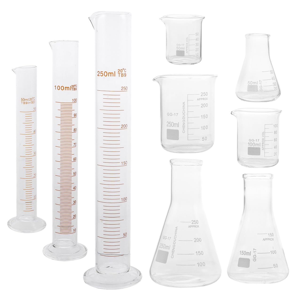 Bécher de Laboratoire 9 Pièces en Verre pour Mesure Précise