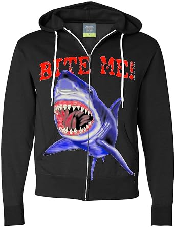 Bite Me Great White Shark Zip-Up Hoodie