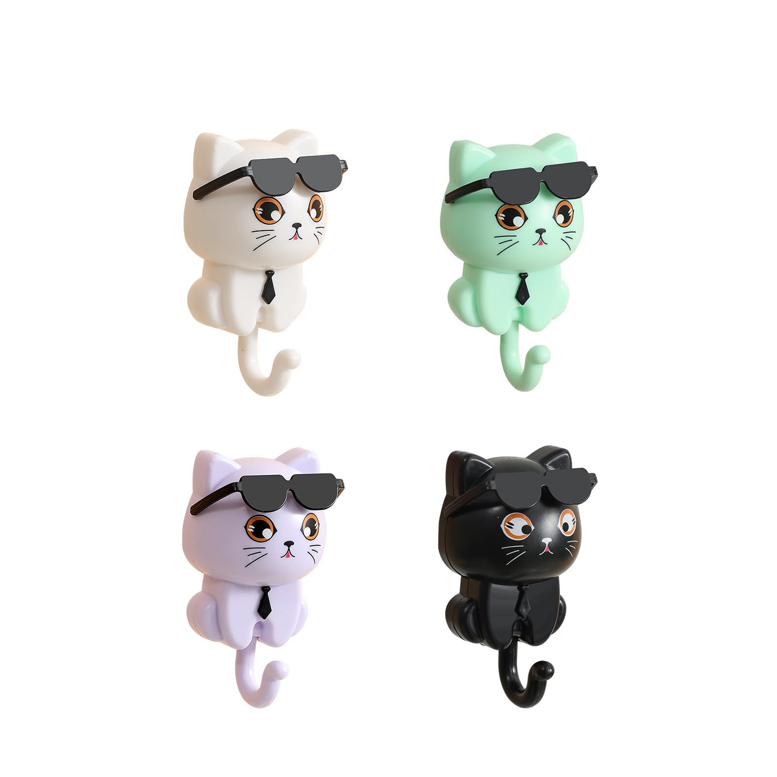 Kaizuca 4-Pack Self-Adhesive Key Hooks, Creative Cat-Shaped Coat Hooks, Wall Key Holder for Hanging Towels, Hats, Fabric Bags, and Keys, Home Decoration