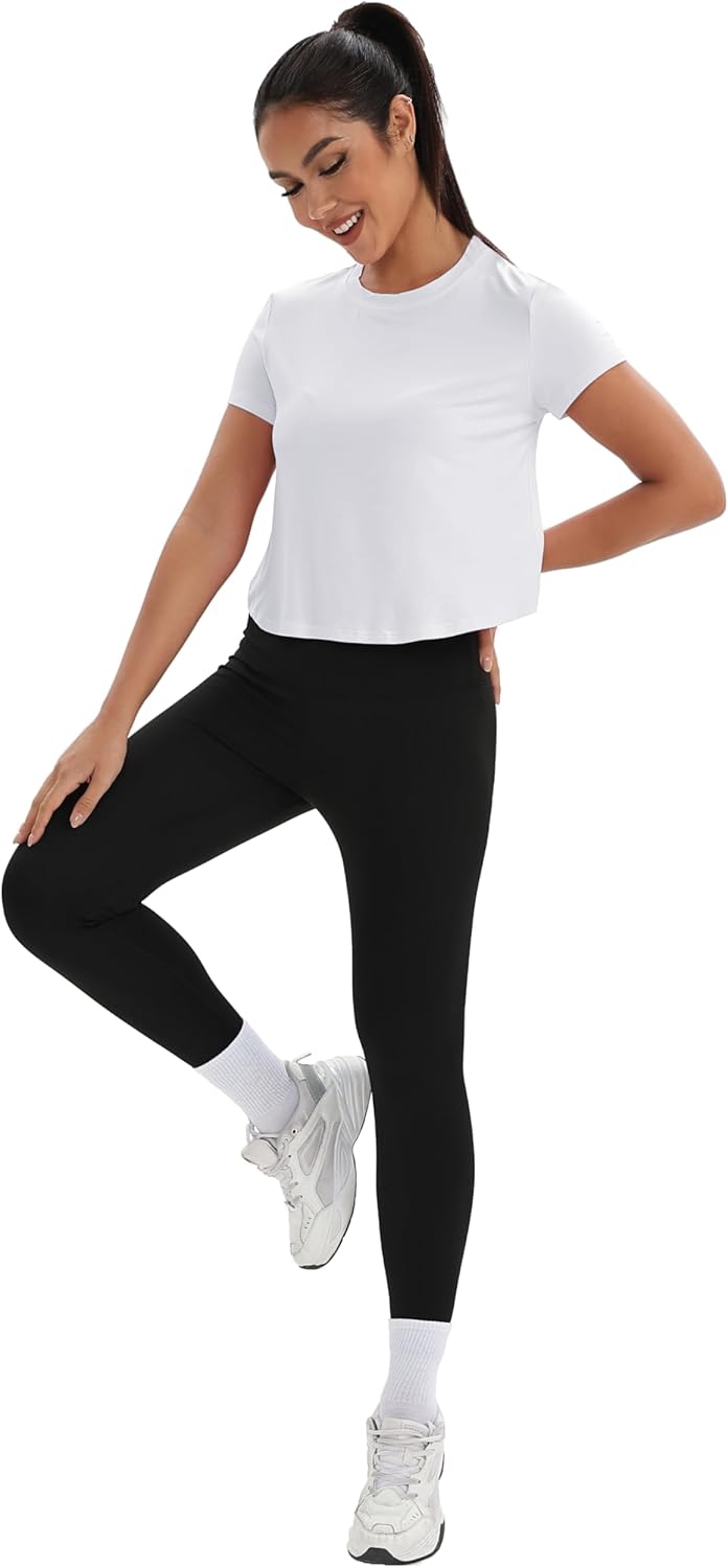 Mippo Workout Tops for Women Short Sleeve Yoga Shirts Athletic Gym Running Crop Top Loose Fit - Image 5