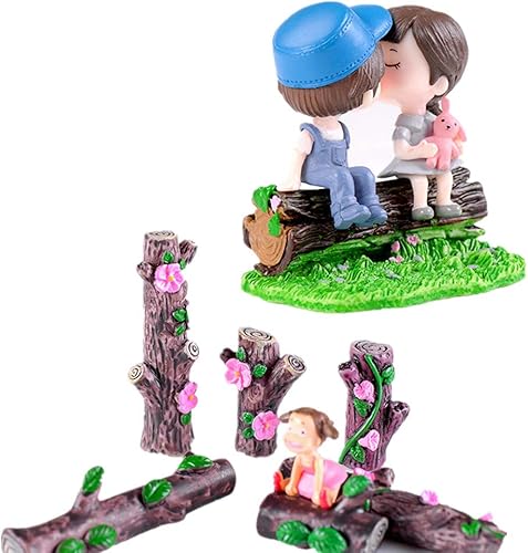 Miniatura 4 de Paquete de 64 figuras de bonsái de tocón de árbol de flores, letreros de camino de bosque de pájaros, calcomanías de mariquita de madera, miniaturas