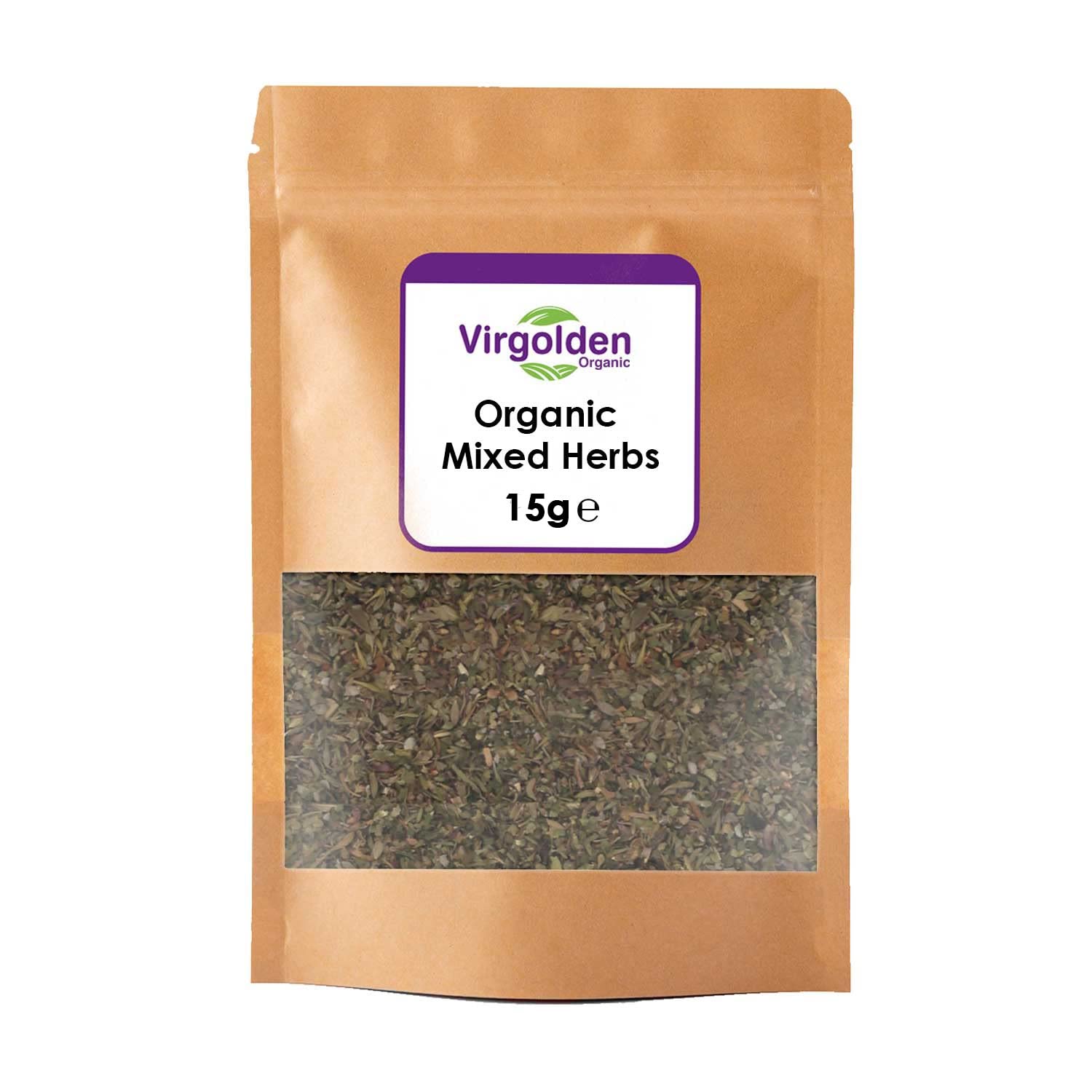 Organic Mixed Herbs 15g by Virgolden Organic - Blend of Organic Dried Basil, Thyme, Oregano and Parsley