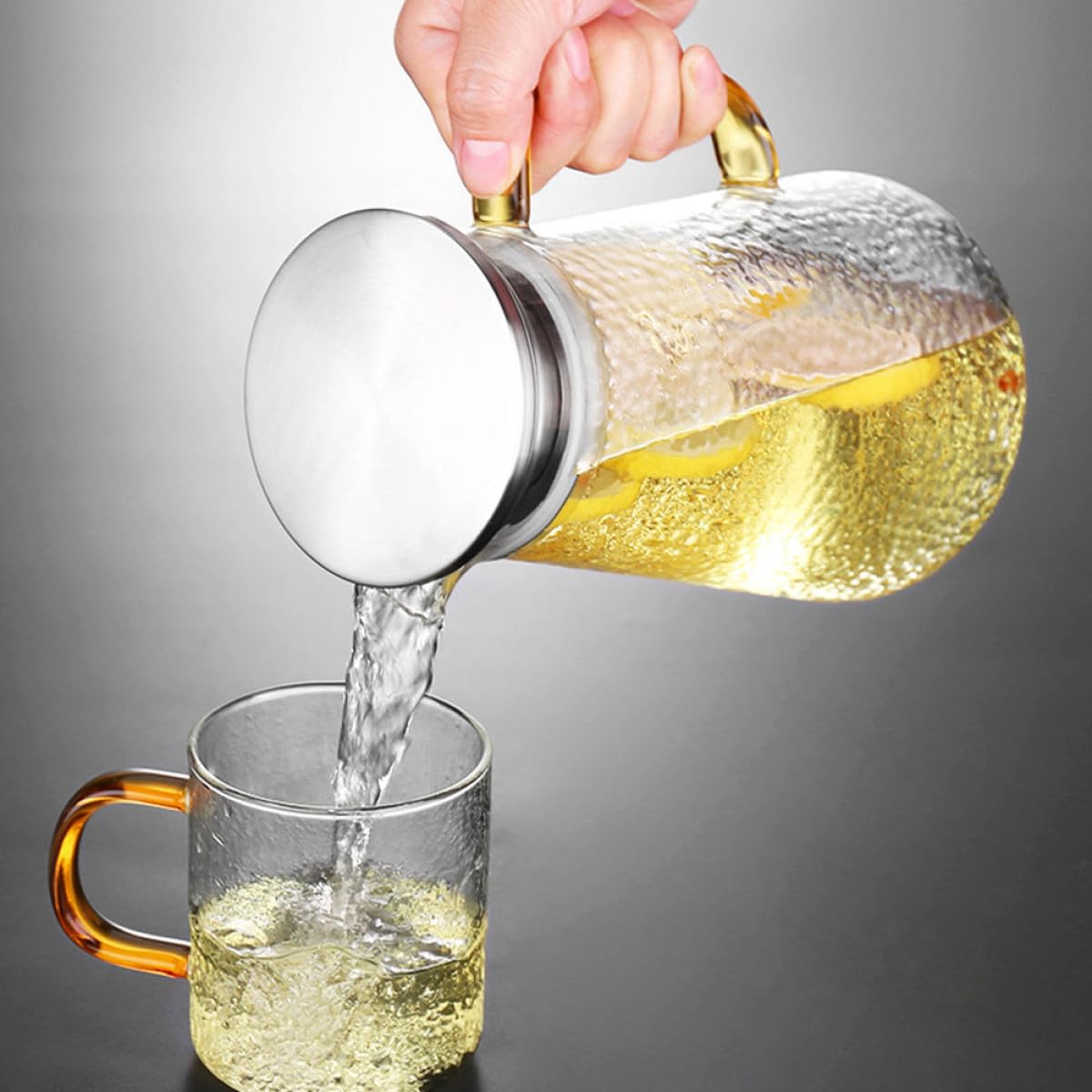 Jarra de Agua Fría con Tapa de Acero Inoxidable y Vidrio Transparente Multifunción para Jugos y Bebidas Caseras Resistente y Elegante para Cenas y Fiestas