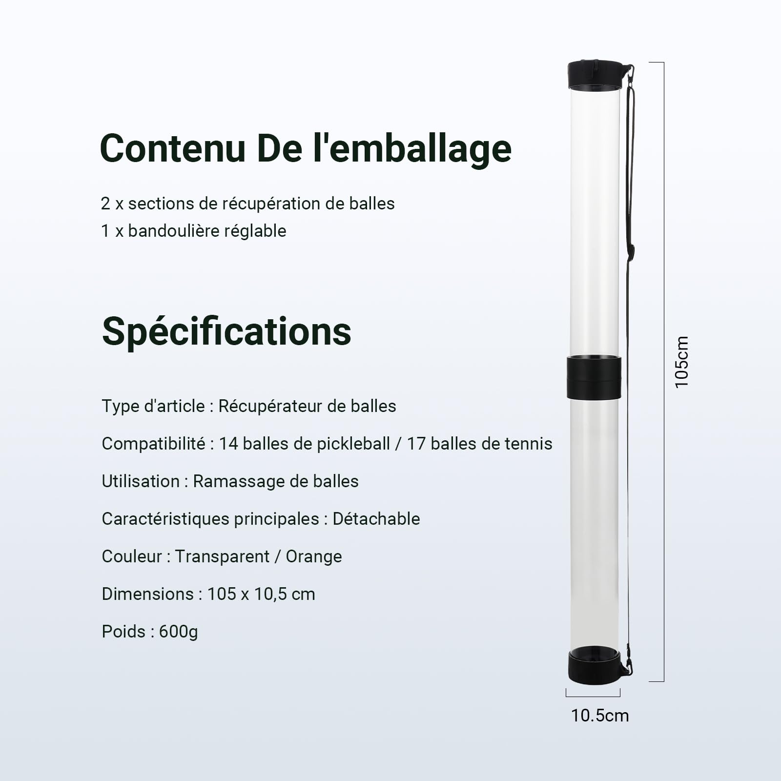 NEEWER Ramasseur de balles Tennis Pickleball détachable sans pliage bandoulière