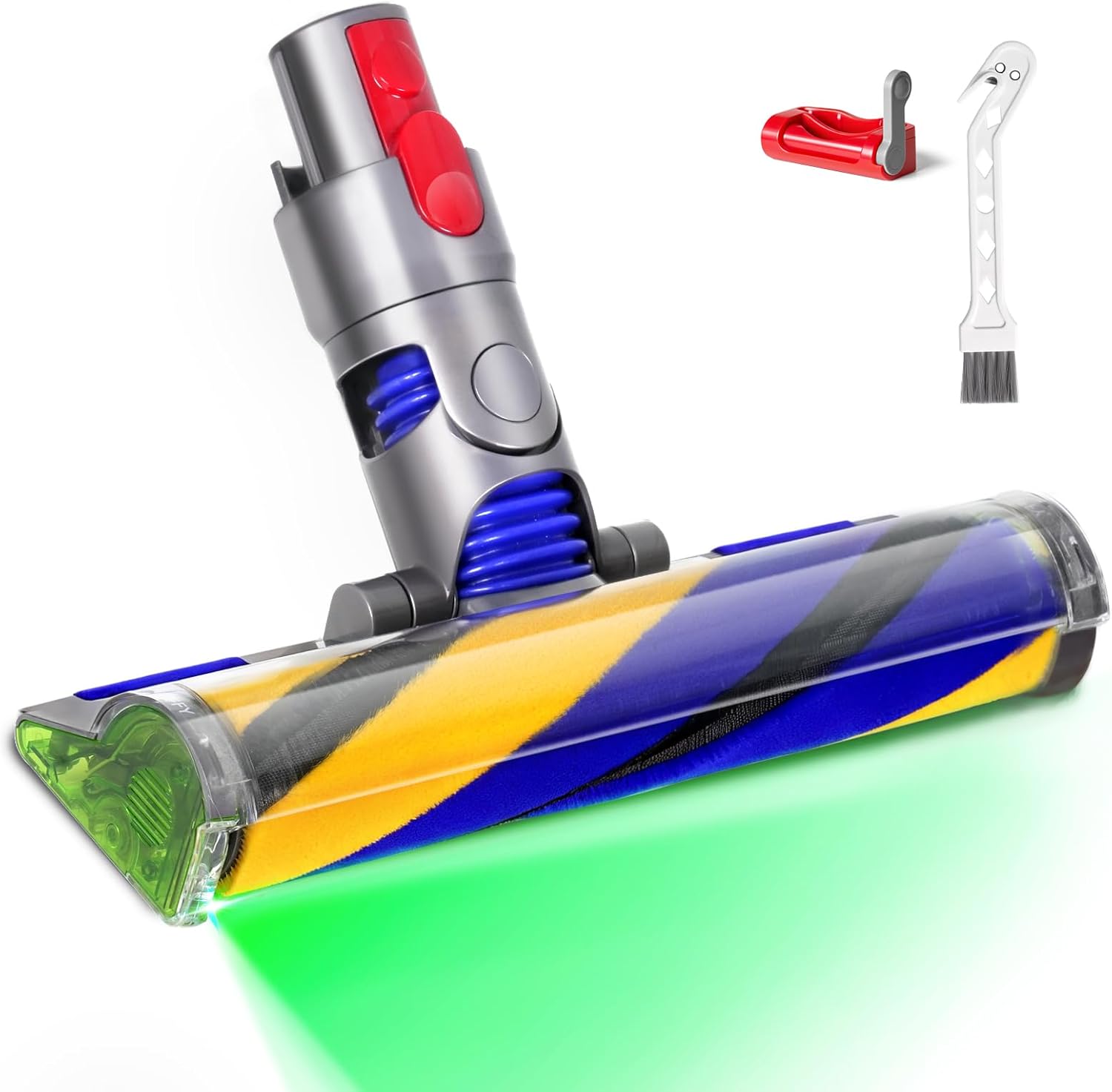 V15 Fluffy Optic Cleaner Head Replacement for Dyson V8 V10 V11 V15 Cordless Vacuum Cleaners, Soft Roller Head with LED Green Light, Suitable for Thin Carpets, Hardwood & Tile Floors