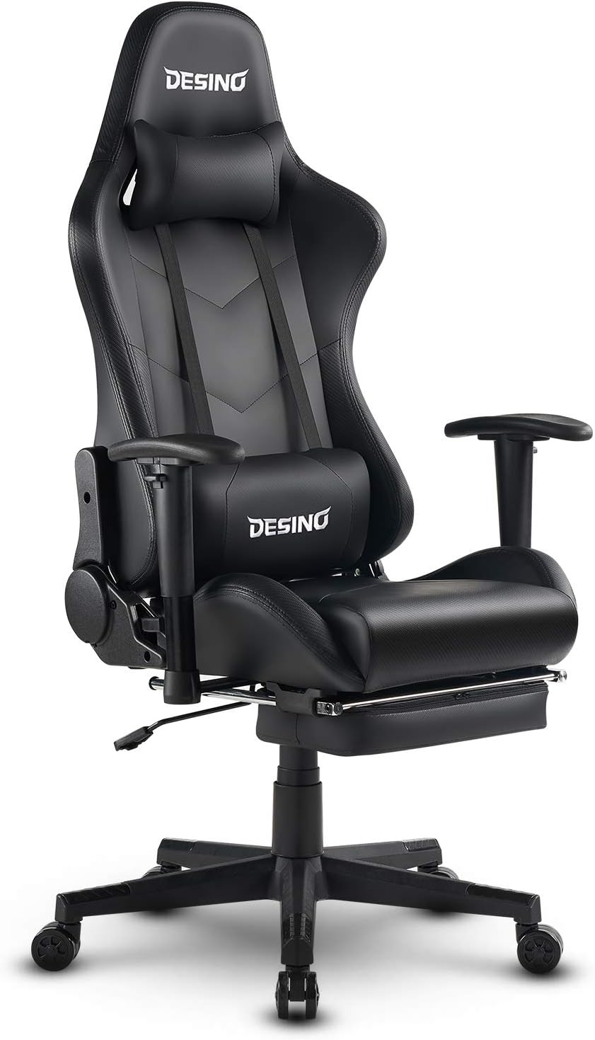 DESINO Gaming Chair Racing Style High Back Computer Game Chair Swivel Ergonomic Executive Office Leather Chair Video Game Desk Chair with Footrest for Adults (Black)