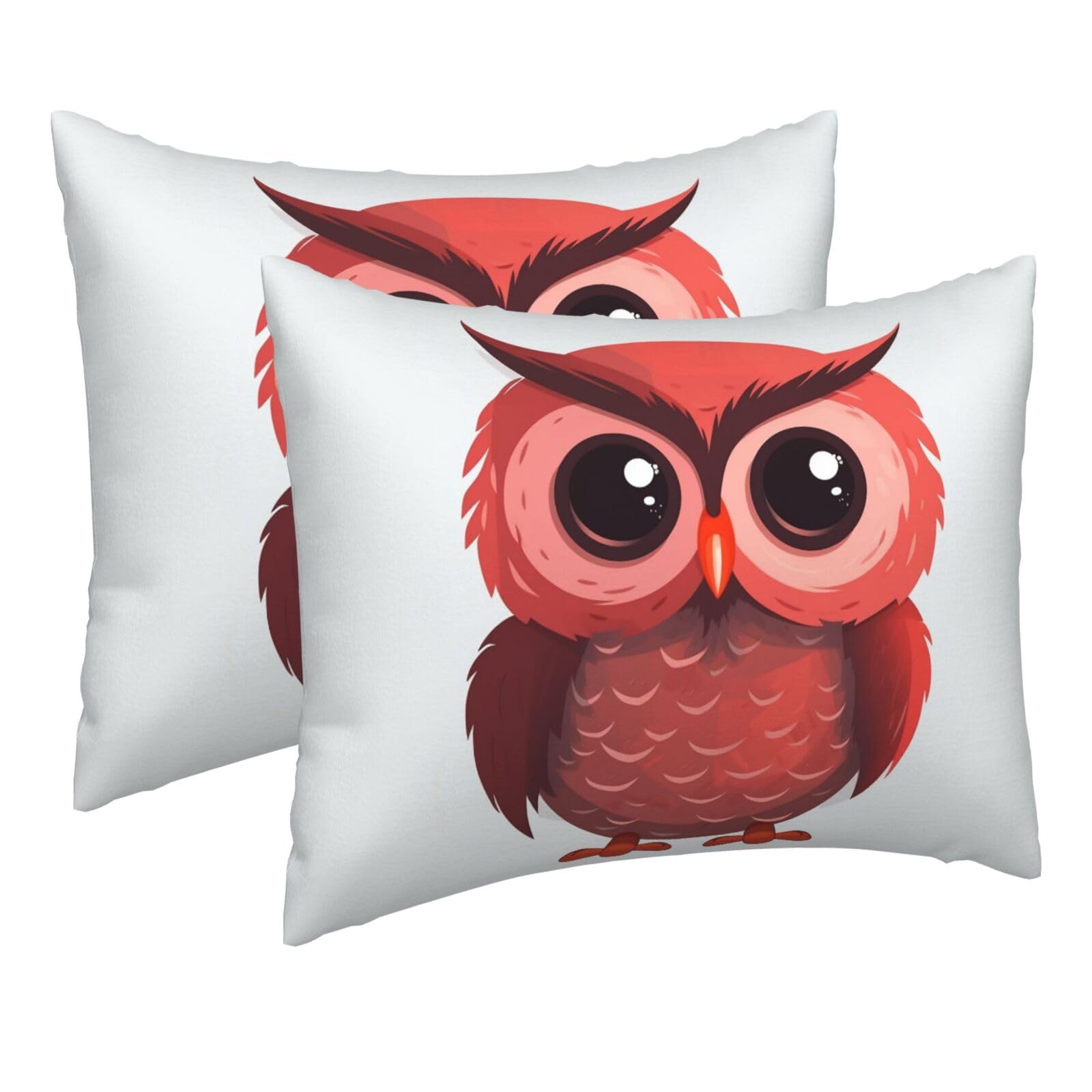 2 Pack Pillow Cases with Hidden Zipper, Soft Breathable Pillow Covers for Hair and Skin, Cute red owl Pillowcases 16"x20" Bed Pillow Protectors Cover for Sleeping Gifts
